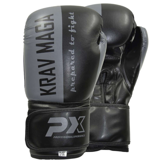 PX Boxhandschuh "Krav Maga" PU schwarz-grau – ergonomische Passform, mit Klettverschluss