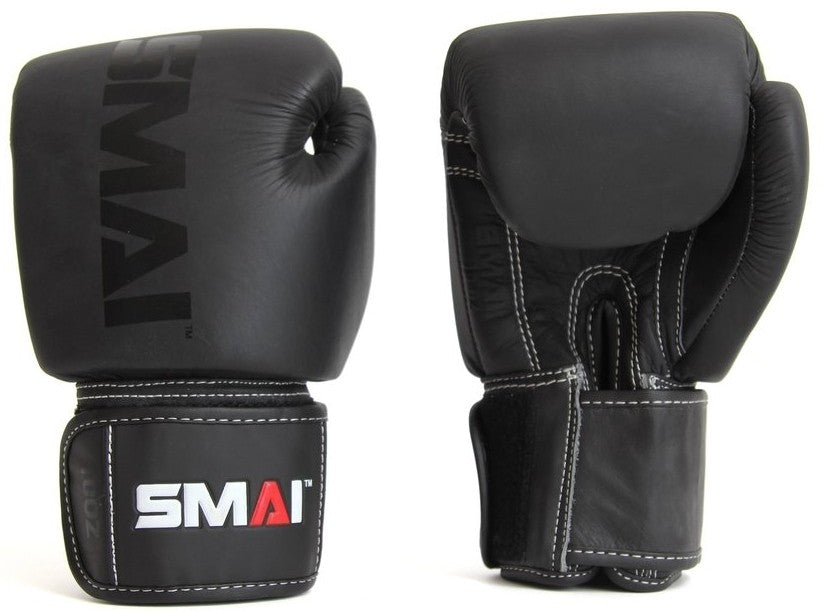 SMAI Elite P85 Boxhandschuhe, Leder, schwarz – ergonomische Passform, mit Klettverschluss
