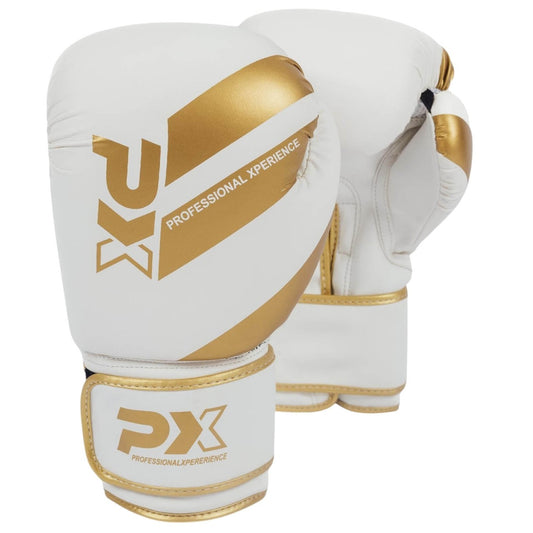 PX Boxhandschuhe, Kunstleder, weiß-gold robuste Ausführung – ergonomische Passform