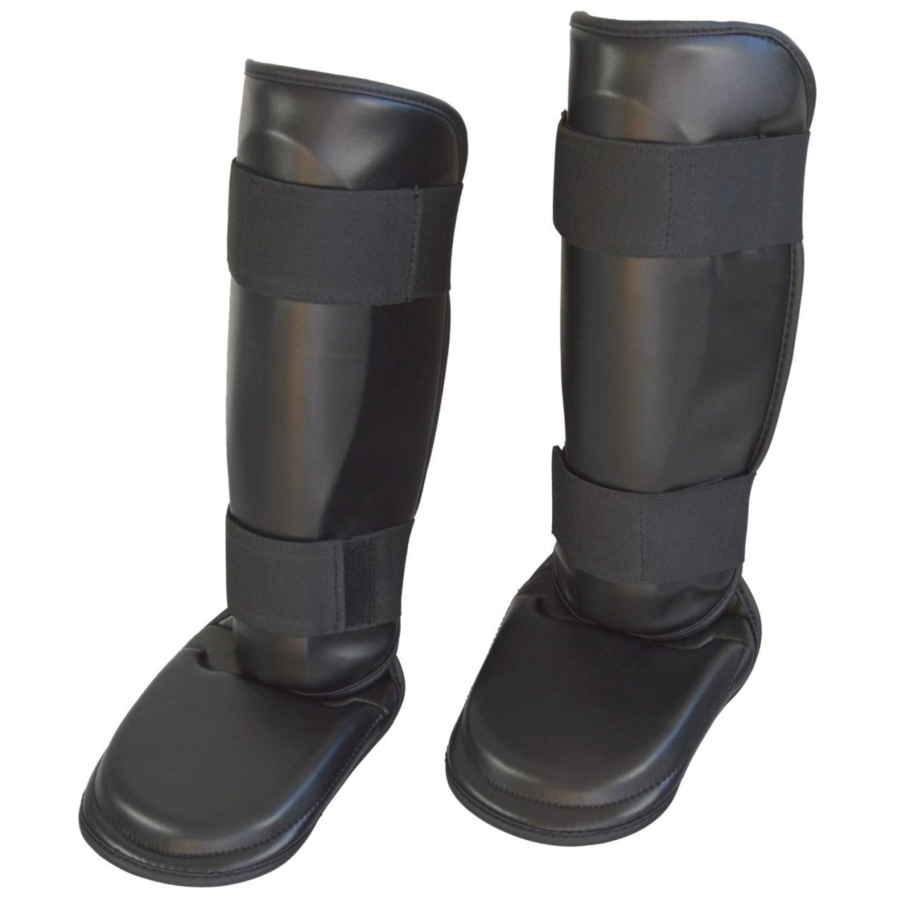 Schienbein- und Spannschutz PU schwarz ergonomische Passform – mit Klettverschluss