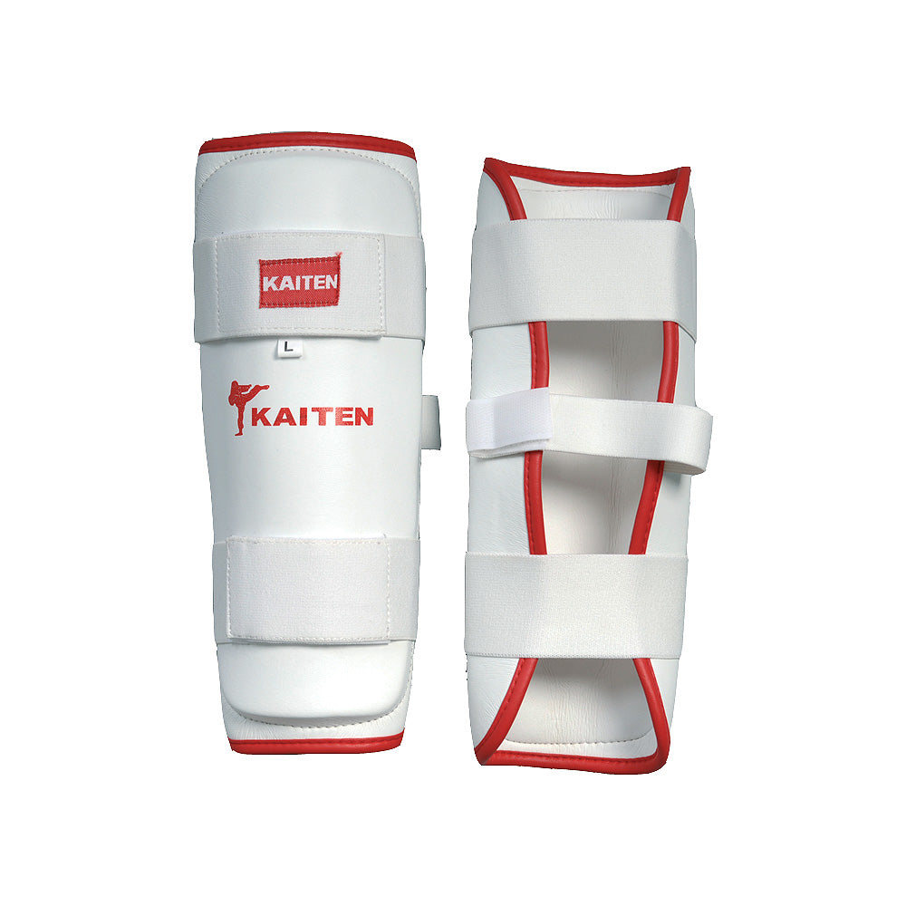 KAITEN Karate Schienbeinschützer weiß Kunstleder mit Klettverschluss