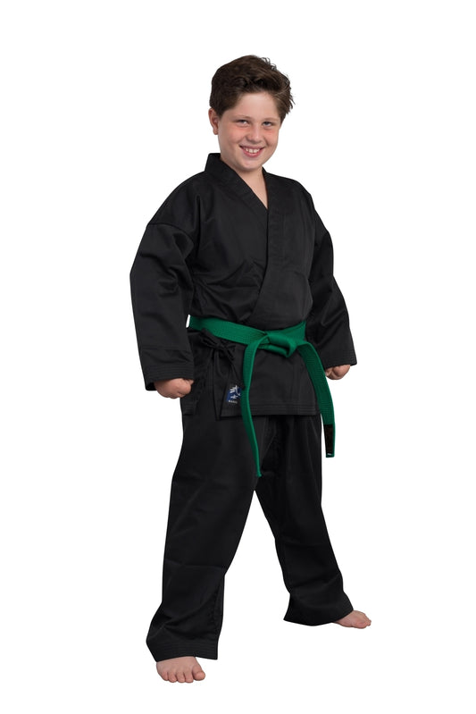 Ninjutsu Anzug schwarz 7.5 oz - Ninjutsu Gi Set (Jacke, Hose mit Gummibund, weißer Gürtel) Einsteiger Anzug, Kinder, Erwachsene