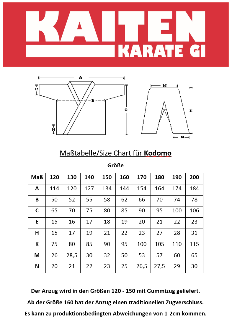 KAITEN Karateanzug Kodomo - Karate Gi weiß 9 oz Baumwolle - Moderner weiter Schnitt