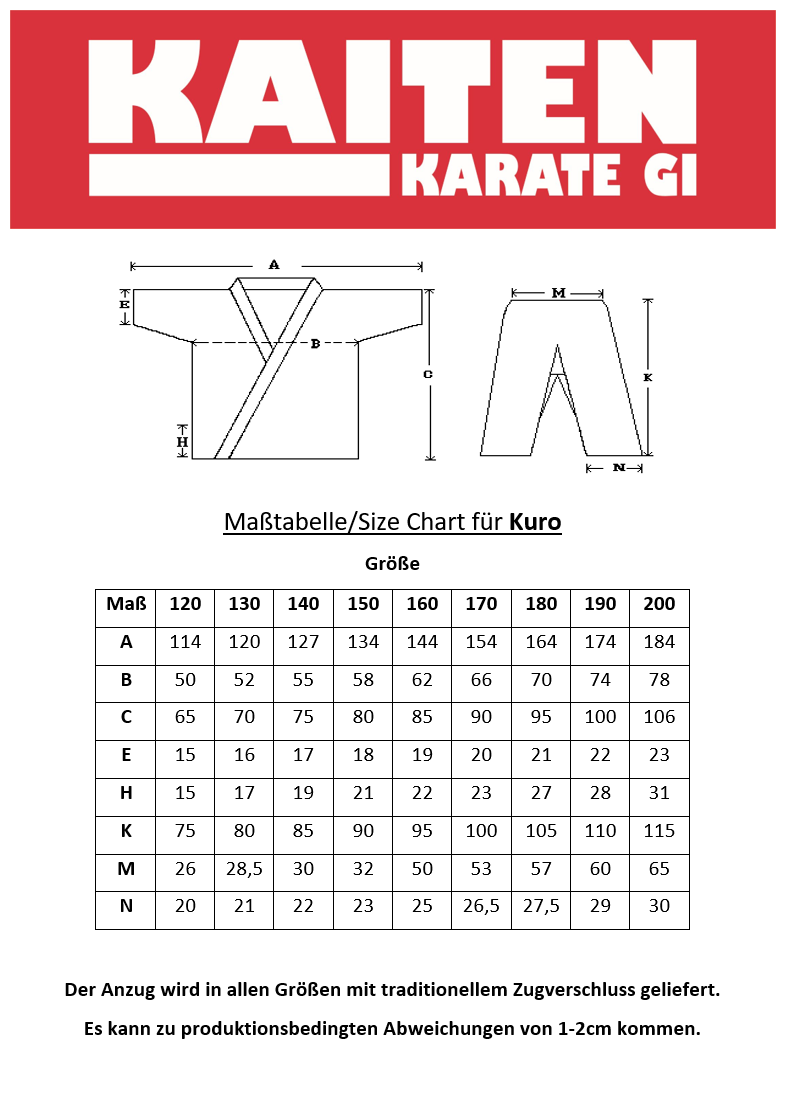 KAITEN Karateanzug Kuro - Karate Gi schwarz 9 oz Baumwolle - Moderner weiter Schnitt