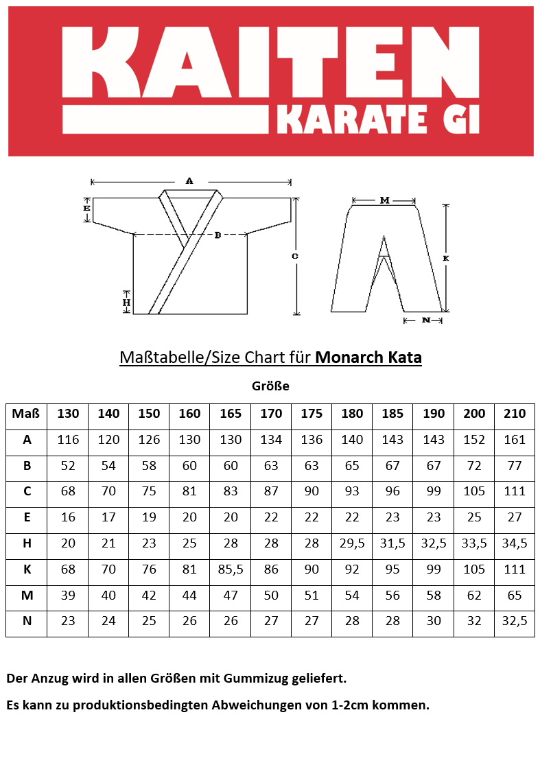 KAITEN Karateanzug Monarch Kata - Karate Gi weiß 14 oz Baumwolle - Hose mit Gummizug