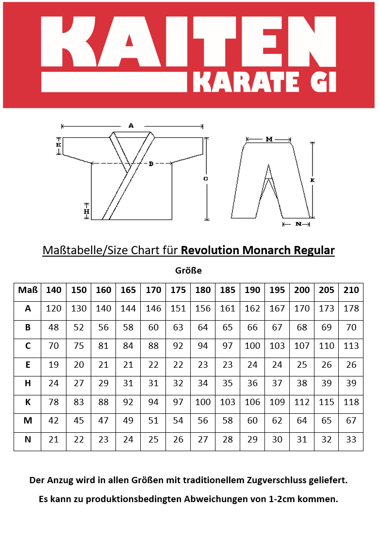 KAITEN Karateanzug Monarch REGULAR - Karate Gi weiß 14 oz Baumwolle - Hose mit Zugverschluss