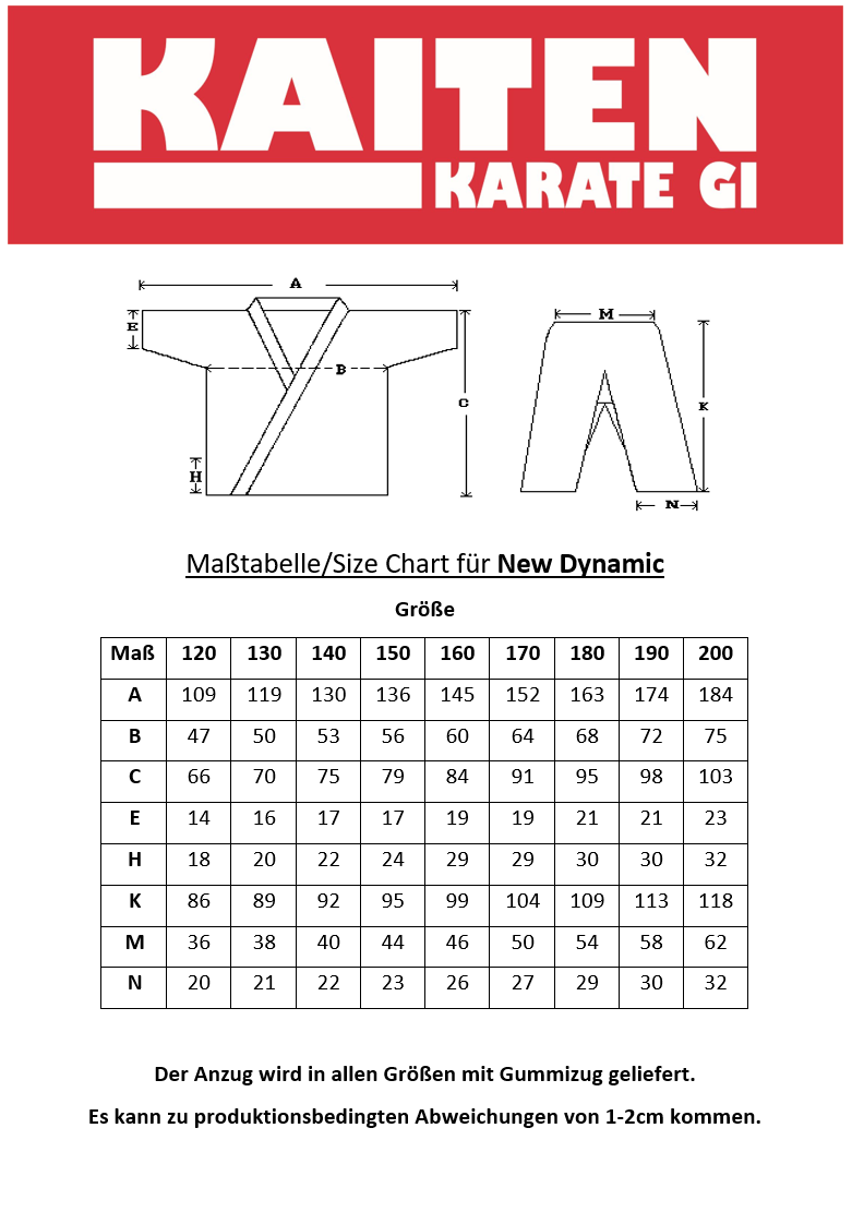 KAITEN Kumite Karateanzug New Dynamic - Karate Gi weiß 8 oz - Hose mit Gummizug