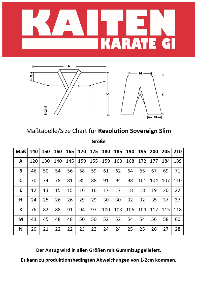 KAITEN Karateanzug Sovereign SLIM - Karate Gi weiß 10 oz Baumwolle - Hose mit Gummizug