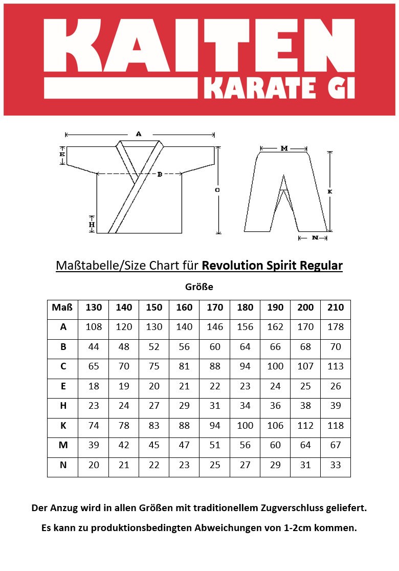 KAITEN Karateanzug Spirit REGULAR - Karate Gi weiß 12 oz Baumwolle - Hose mit Zugverschluss