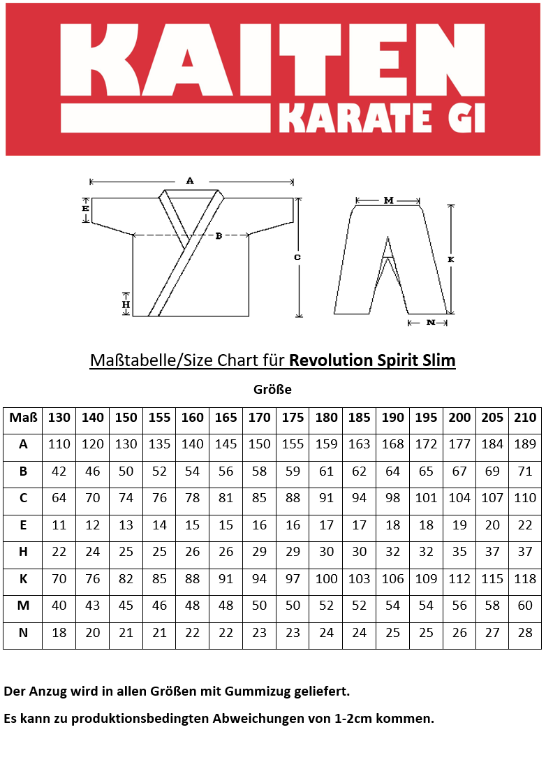 KAITEN Karateanzug Spirit SLIM - Karate Gi weiß 12 oz Baumwolle - Hose mit Gummizug