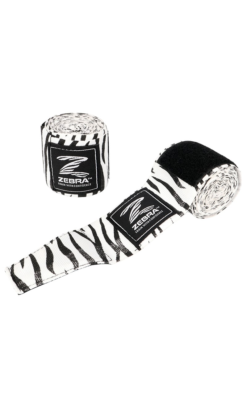 ZEBRA Boxbandagen weiß-schwarz Muster - Baumwoll-Stretch, Daumenschlaufe, Klettverschluss