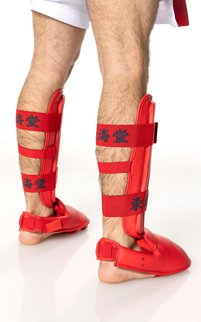 Karate Schienbein-/Fussschutz, TOKAIDO Kanji, WUKF - Rot