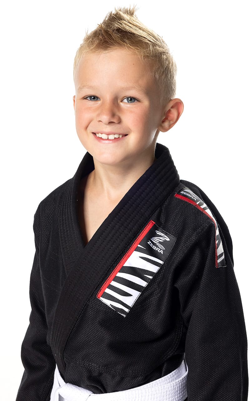 ZEBRA Kinder BJJ Anzug Starter schwarz - Brazilian Jiu Jitsu Gi SET - Jacke Hose weißer Gürtel