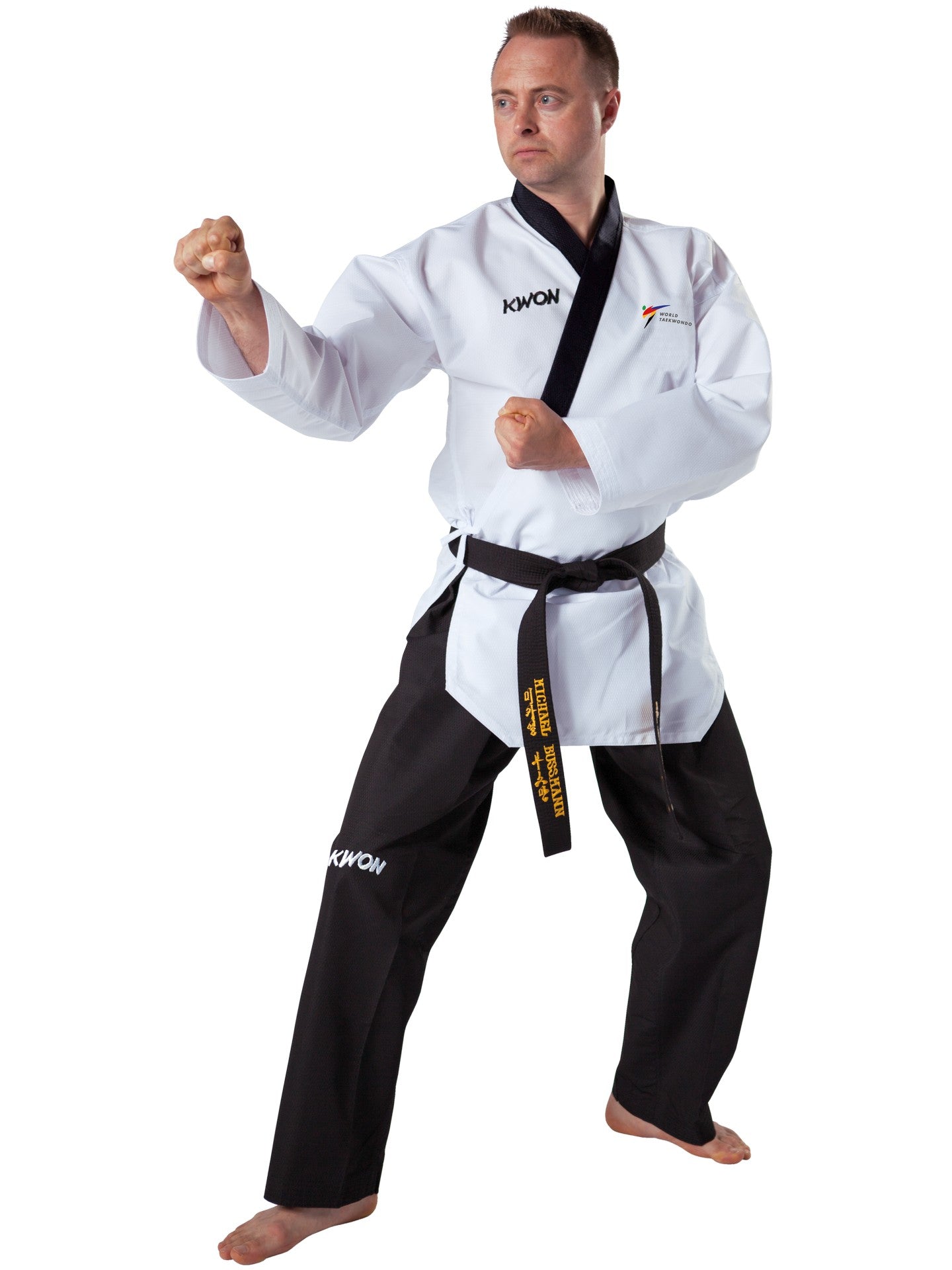 KWON (R) Taekwondo Poomsae Anzug Grand Herren, weiße Jacke, schwarze Hose