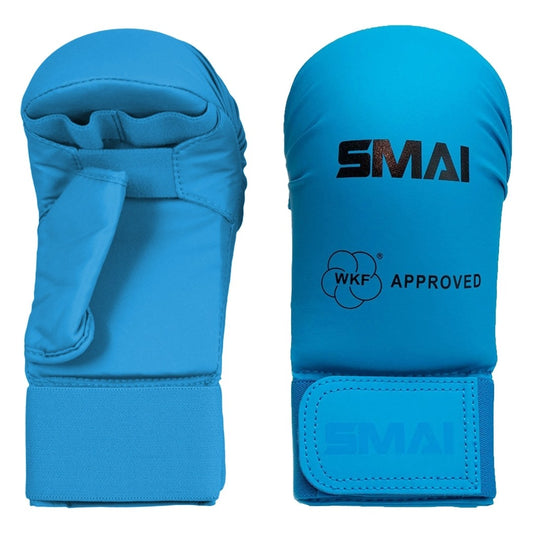 SMAI WKF- Kar-Handschutz m. Daumen blau ergonomische Passform – mit Klettverschluss