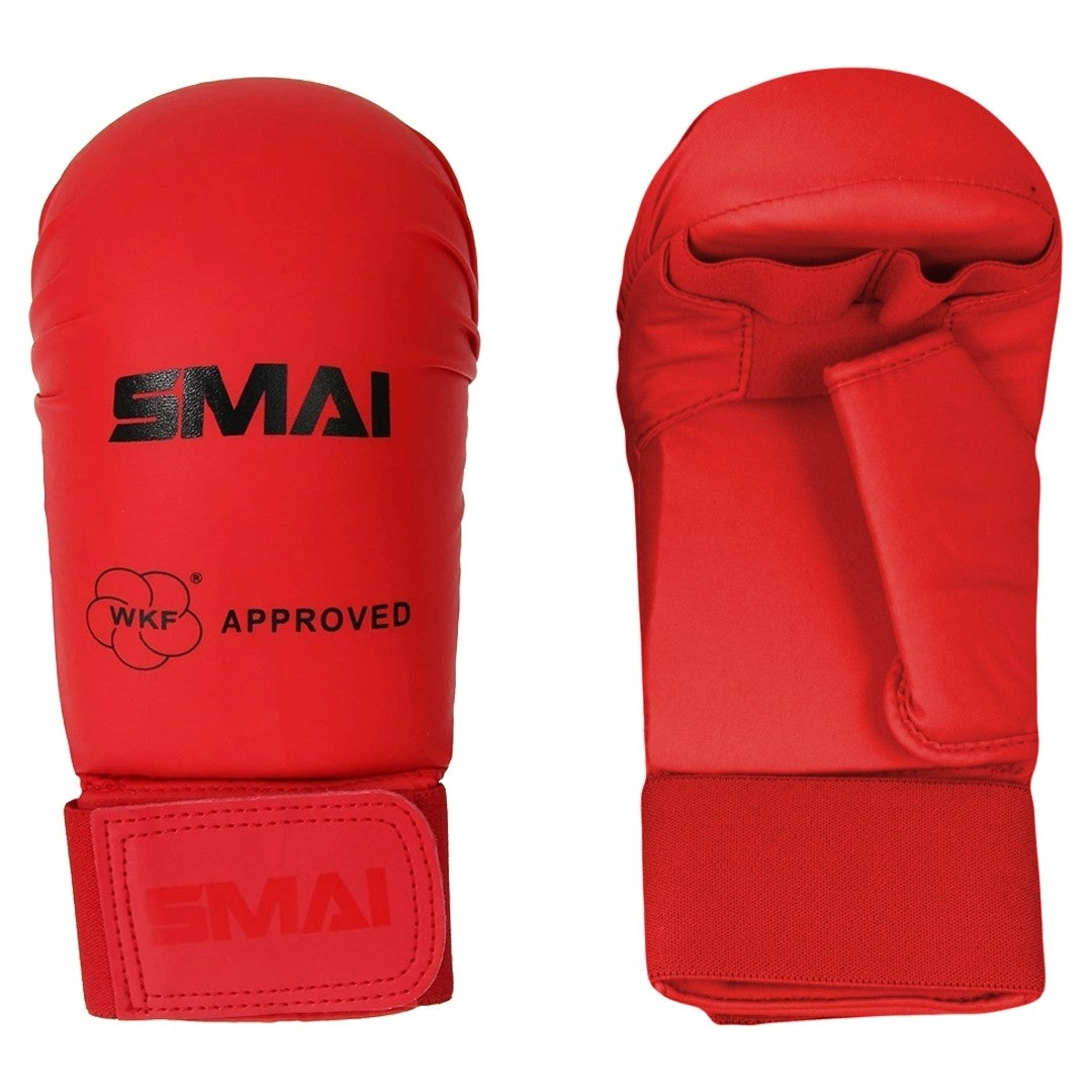 SMAI WKF- Kar-Handschutz m. Daumen rot ergonomische Passform – mit Klettverschluss