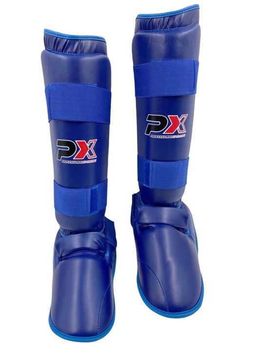Karate Kumite Schienbein-Spannschutz blau ergonomische Passform – mit Klettverschluss