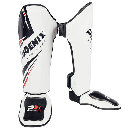 PX Schienbeinspann-Schutz Legacy, PU, weiß-schwarz-rot ergonomische Passform – mit