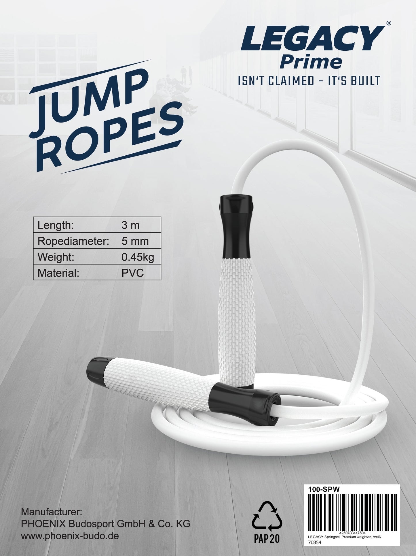 LEGACY Jump Rope PRIME, Springseil mit Gewicht, Länge 3 m (anpassbar), Rutschfester Griff