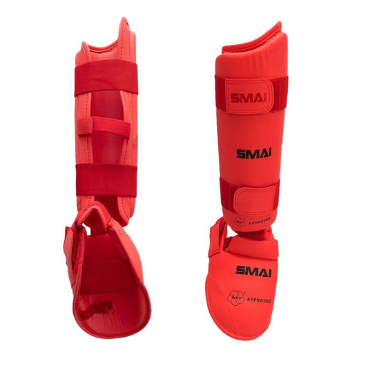 SPORTSMASTER WKF Schienbein/Spannschutz, rot ergonomische Passform – mit Klettverschluss