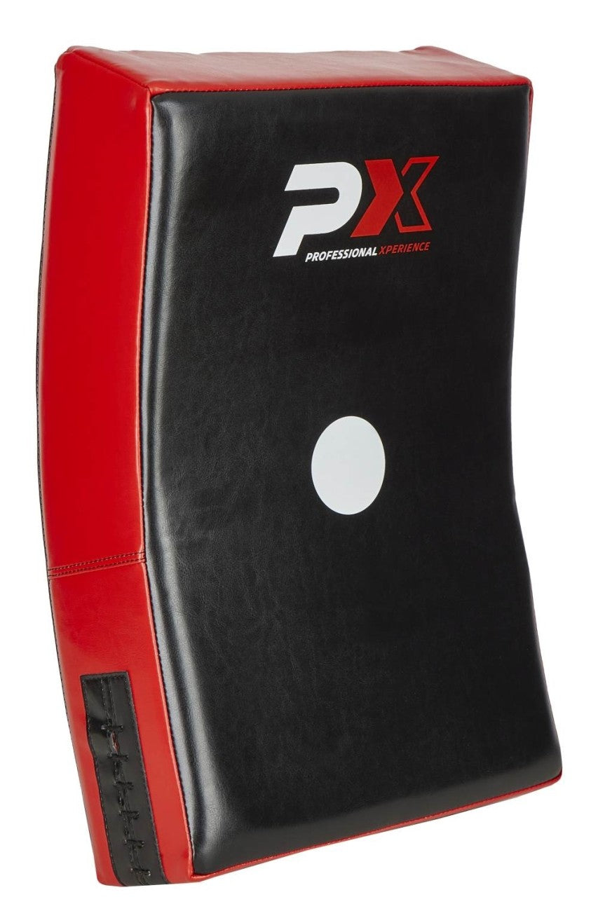 PX Schlagpolster Strike Gekrümmt - Mit 4 Griffen - 60 x 35 x 15 cm - Kunstleder rot-schwarz - Robuste leichte Pratze