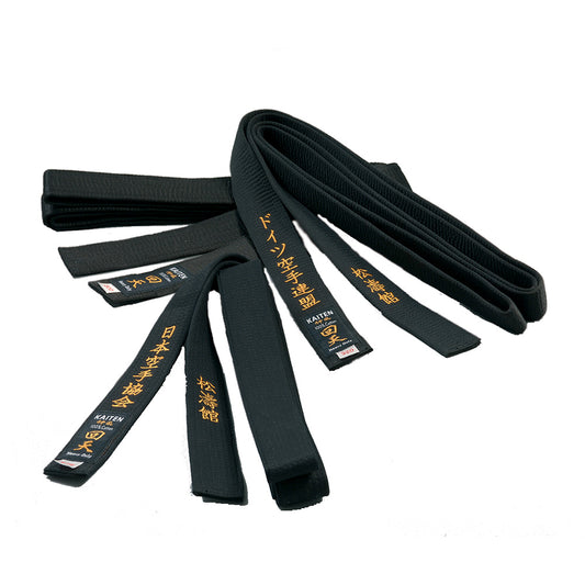 Kaiten Karategürtel Satin Schwarz - 4 cm Breit - Schwarzgurt Kunstseide - Länge 275 bis 350 cm