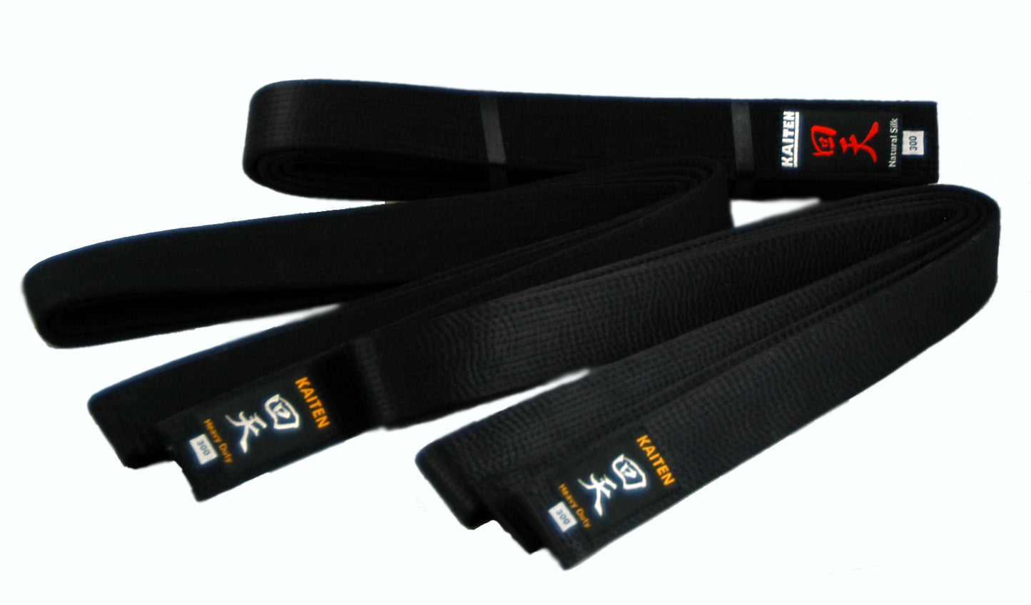 Kaiten Karategürtel Satin Schwarz extra dick - 4,5 cm Breit - Schwarzgurt Kunstseide - Länge 275 bis 350 cm