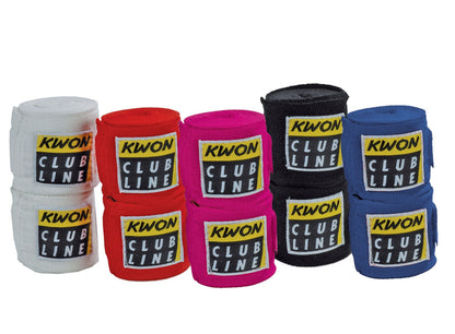 KWON (R) Boxbandagen unelastisch 2,5 m (Paar) mit Daumenschlaufe (Schwarz, Weiß, Rot, Blau, Pink)