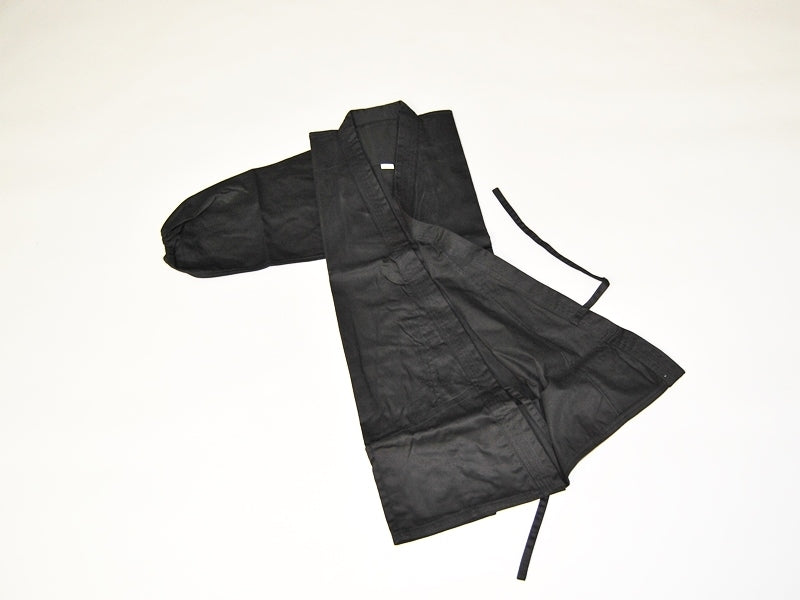 TEKKA BUDO Ninja Anzug schwarz 8 oz - 6 teiliges Set: Jacke, Hose, Kopfmaske, Kapuze, Armstulpen, Schwarzgurt - Ninjutsu Anzug