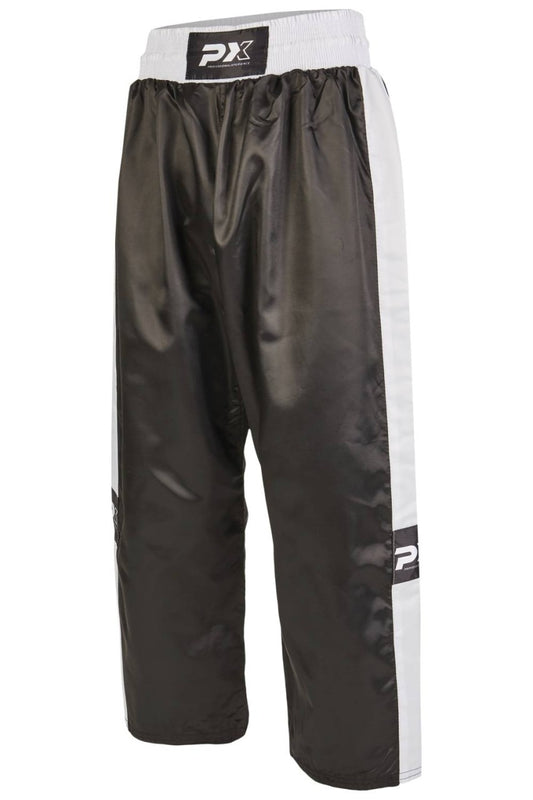 PX Kickboxhose TOPFIGHT, schwarz-weiß – weiter Schnitt für hohe Kicks, elastischer Bund mit Kordelzug