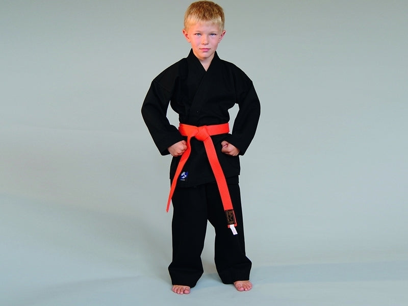 Ninjutsu Anzug schwarz 7.5 oz - Ninjutsu Gi Set (Jacke, Hose mit Gummibund, weißer Gürtel) Einsteiger Anzug, Kinder, Erwachsene 