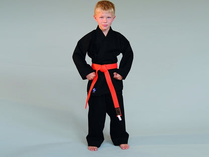 Ninjutsu Anzug schwarz 7.5 oz - Ninjutsu Gi Set (Jacke, Hose mit Gummibund, weißer Gürtel) Einsteiger Anzug, Kinder, Erwachsene 