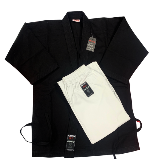 KAITEN Karateanzug Kuro schwarz-weiß 9 oz Baumwolle Kobudo Gi