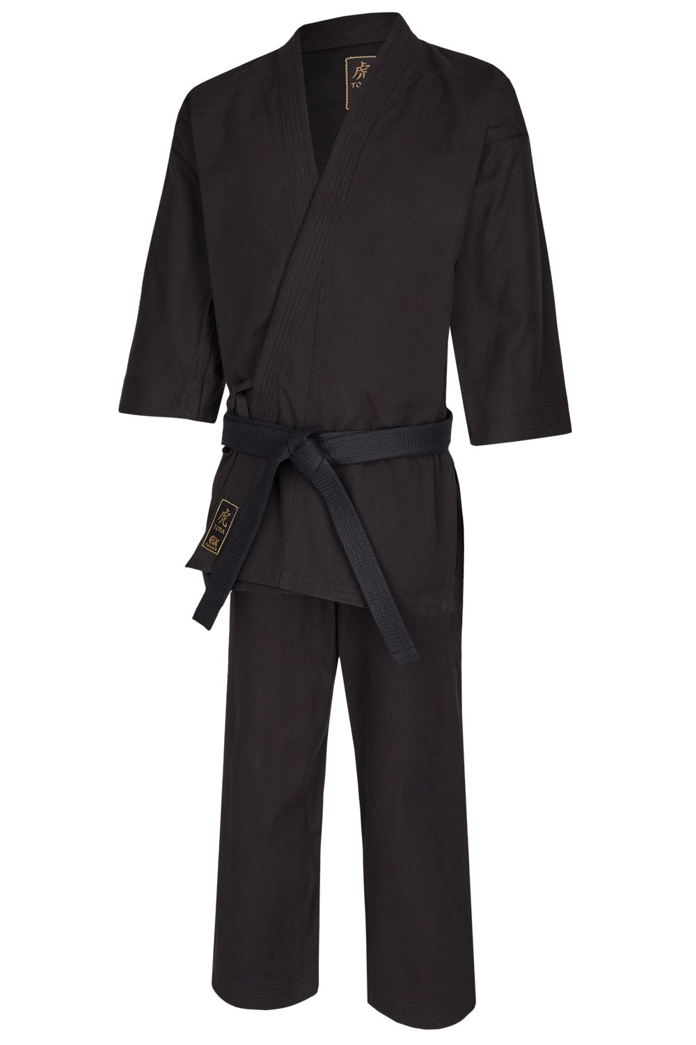 Ninjutsu Anzug Pro Extra schwarz 14 oz schwer - Ninjutsu Gi Set (Jacke, Hose mit Schnürbund) Segeltuch Gewebe 