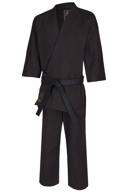 Ninjutsu Anzug Pro Extra schwarz 14 oz schwer - Ninjutsu Gi Set (Jacke, Hose mit Schnürbund) Segeltuch Gewebe 