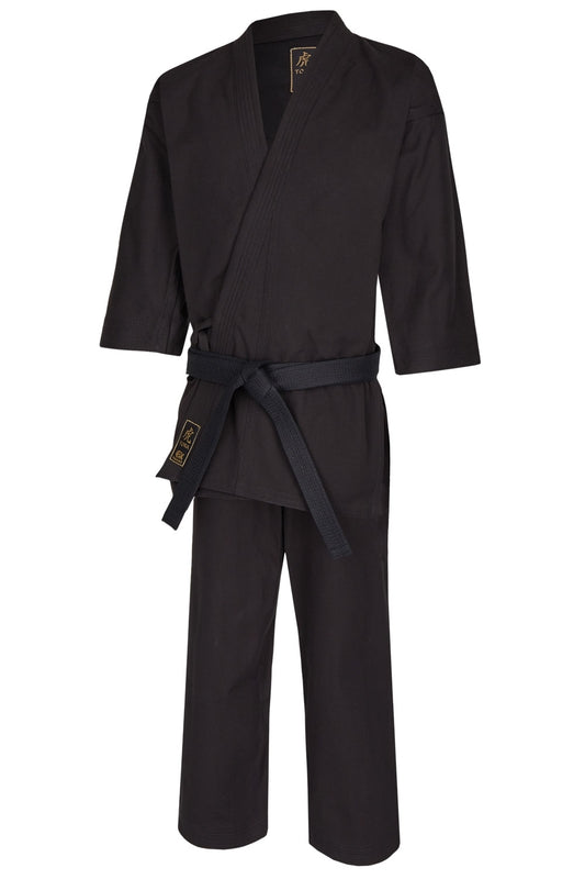 Ninjutsu Anzug Pro Extra schwarz 14 oz schwer - Ninjutsu Gi Set (Jacke, Hose mit Schnürbund) Segeltuch Gewebe 