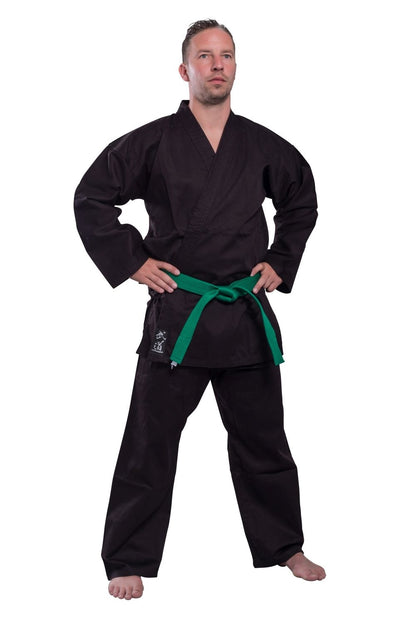 Ninjutsu Anzug Classic schwarz 8 oz - Ninjutsu Gi Set (Jacke, Hose mit Gummibund, weißer Gürtel) Einsteiger Anzug, Kinder, Erwachsene 