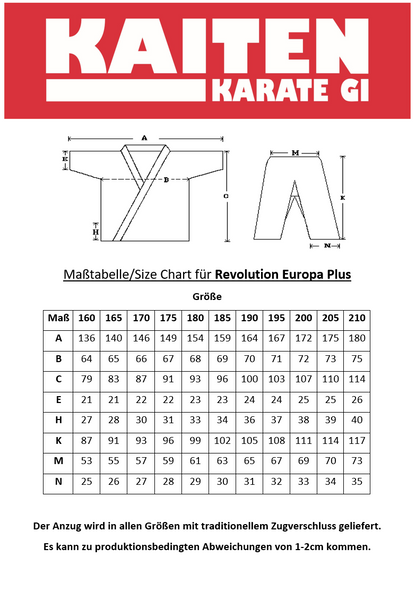 KAITEN Karateanzug Europa PLUS - Karate Gi weiß 11 oz Baumwolle - Weiter Schnitt - Hose mit Zugverschluss