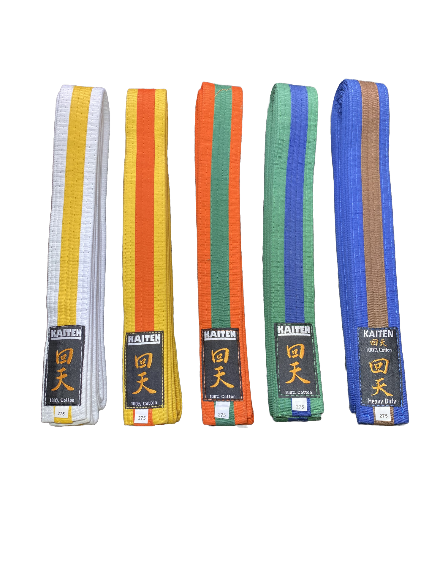 Kaiten Karategürtel Grün-Blau - 4 cm Breit - Farbgürtel 2-farbig Mittelstreifen - Länge 230 bis 325 cm