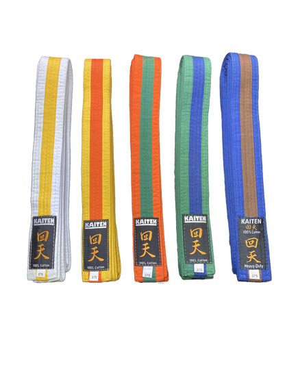 Kaiten Karategürtel Grün-Blau - 4 cm Breit - Farbgürtel 2-farbig Mittelstreifen - Länge 230 bis 325 cm