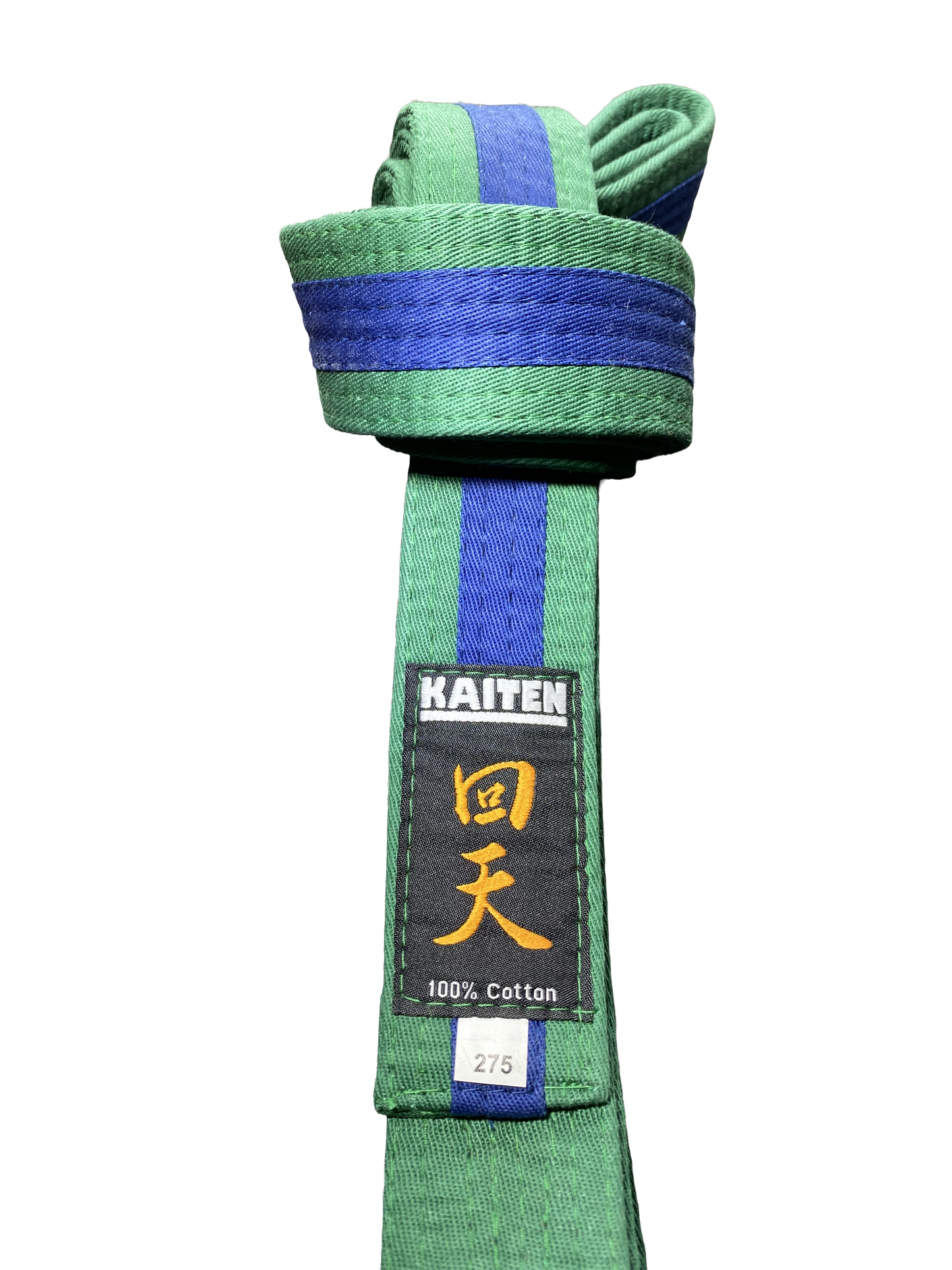 Kaiten Karategürtel Grün-Blau - 4 cm Breit - Farbgürtel 2-farbig Mittelstreifen - Länge 230 bis 325 cm