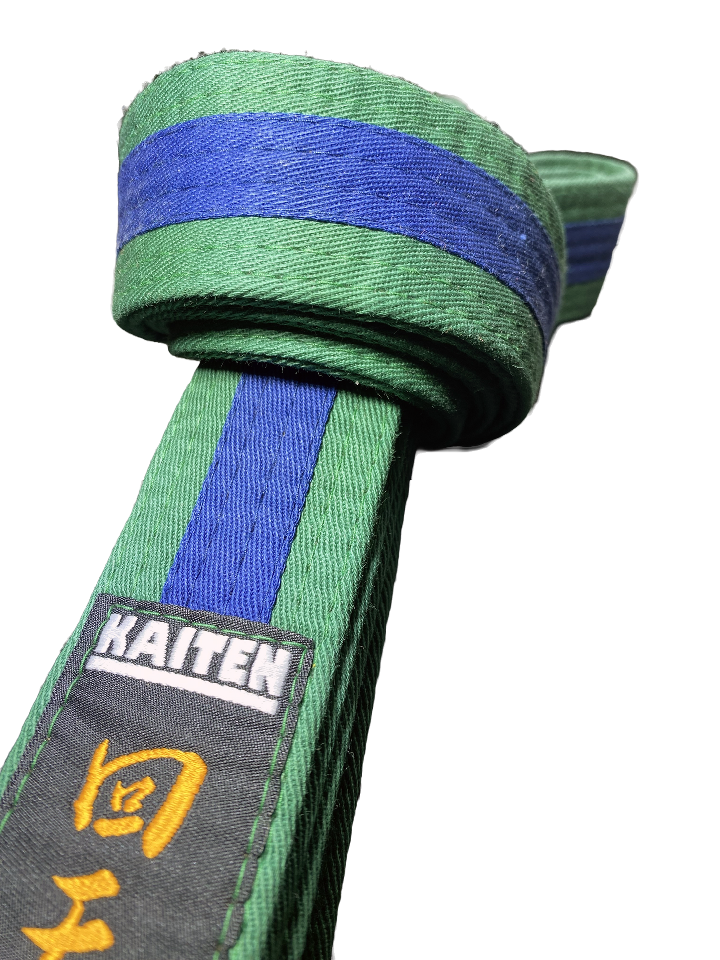 Kaiten Karategürtel Grün-Blau - 4 cm Breit - Farbgürtel 2-farbig Mittelstreifen - Länge 230 bis 325 cm