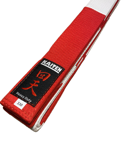 Kaiten Karate Dan-Gürtel rot-weiß, extra dick - 4,5 cm Breit - Großmeister Gürtel Baumwolle - Länge 275 bis 350 cm