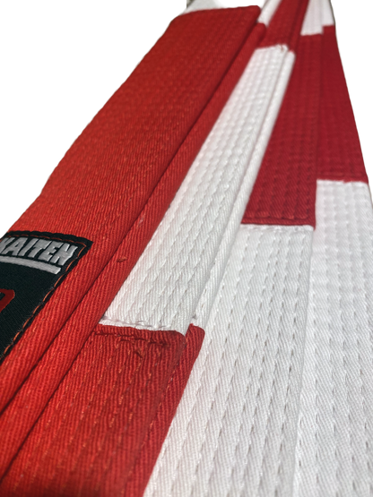 Kaiten Karate Dan-Gürtel rot-weiß, extra dick - 4,5 cm Breit - Großmeister Gürtel Baumwolle - Länge 275 bis 350 cm