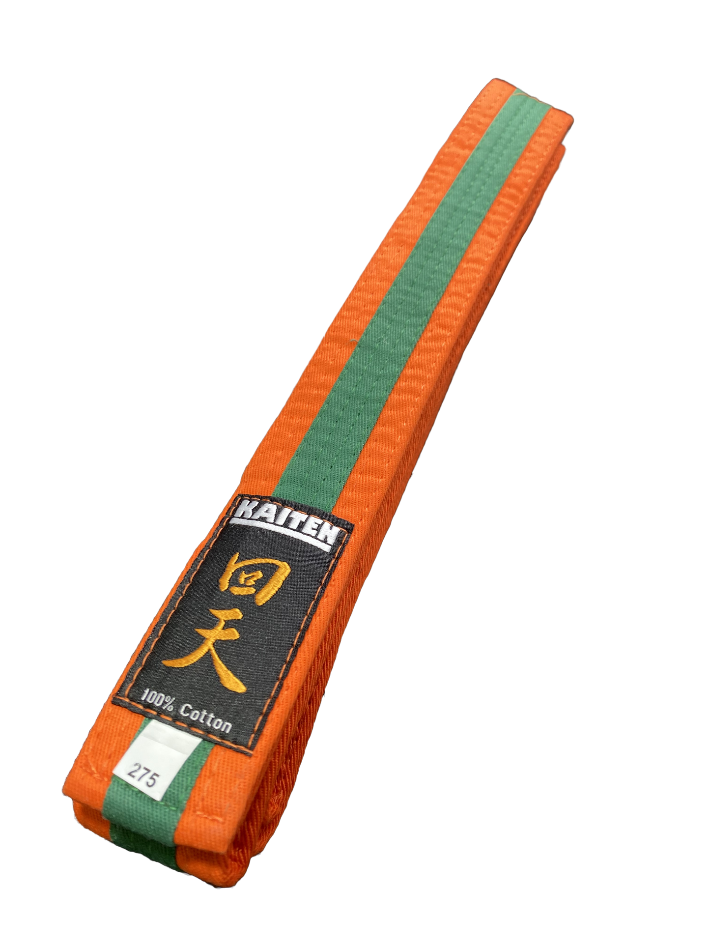 Kaiten Karategürtel Orange-Grün - 4 cm Breit - Farbgürtel 2-farbig Mittelstreifen - Länge 230 bis 325 cm