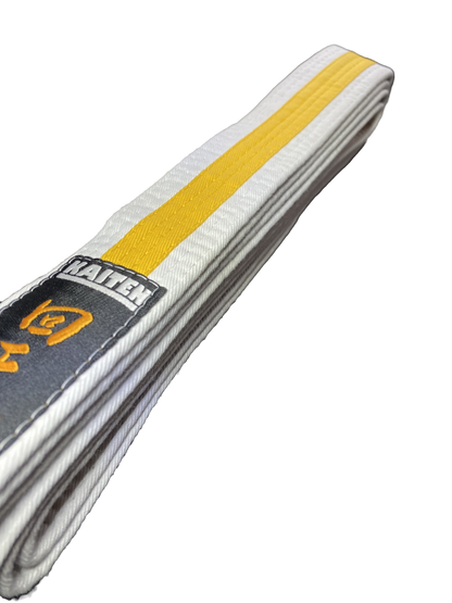 Kaiten Karategürtel Weiß-Gelb - 4 cm Breit - Farbgürtel 2-farbig Mittelstreifen - Länge 230 bis 325 cm