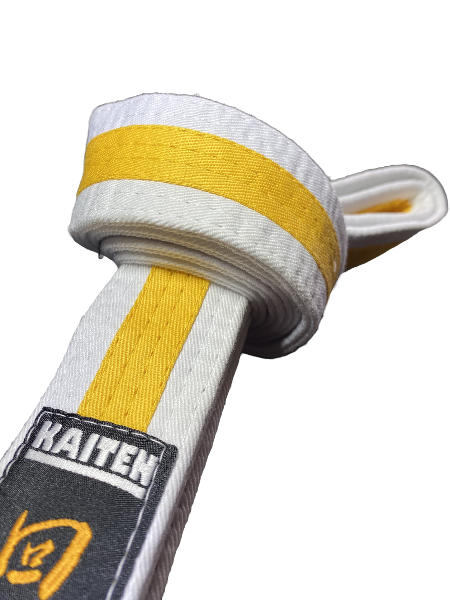 Kaiten Karategürtel Weiß-Gelb - 4 cm Breit - Farbgürtel 2-farbig Mittelstreifen - Länge 230 bis 325 cm