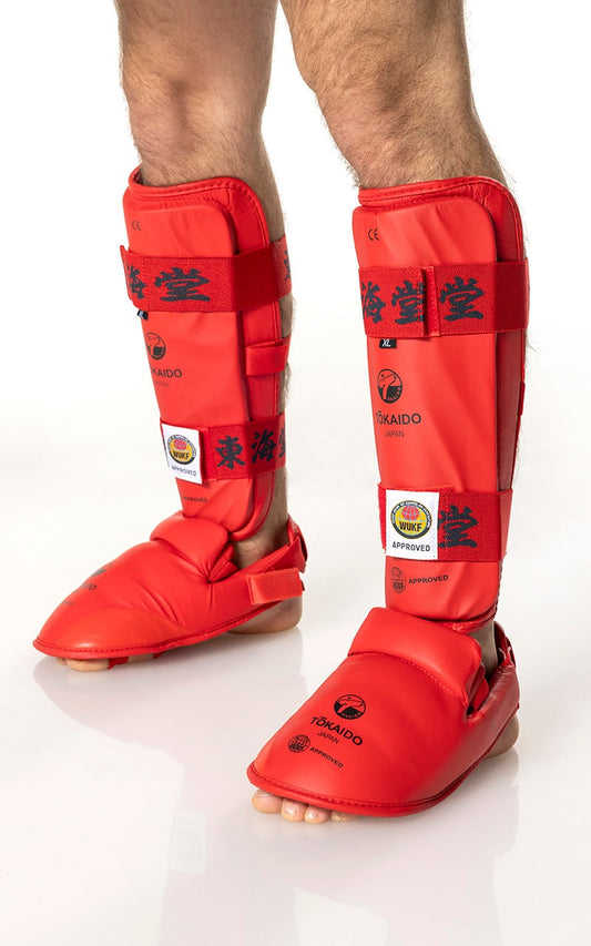 Karate Schienbein-/Fussschutz, TOKAIDO Kanji, WUKF - Rot