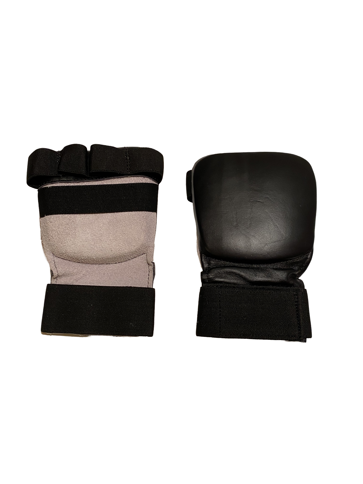 TEKKA BUDO Karate Faustschützer flach schwarz - Hand Mitt Echtleder - Fingerschlaufen mit Elastikband