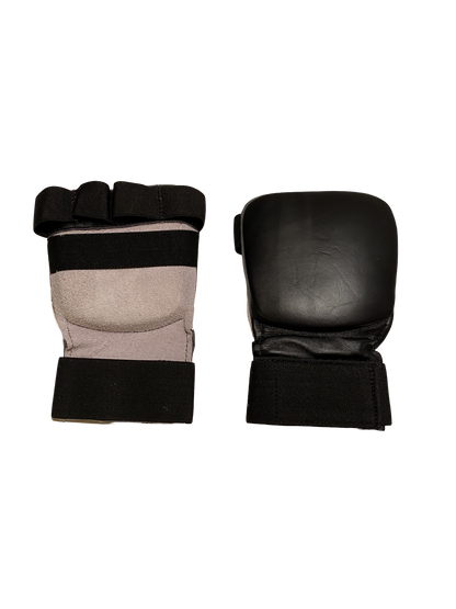 TEKKA BUDO Karate Faustschützer flach schwarz - Hand Mitt Echtleder - Fingerschlaufen mit Elastikband